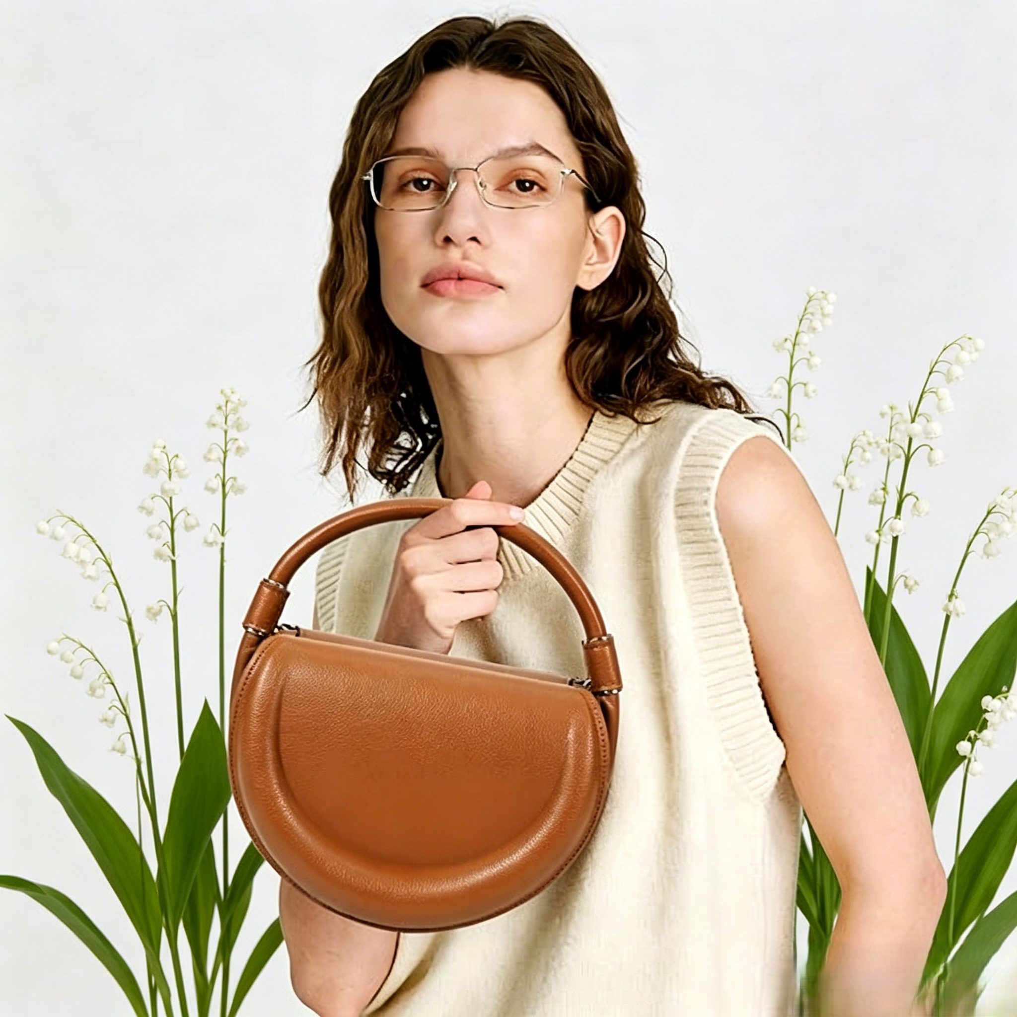 Leather Crossbody Bag for Women, Half-Moon Shoulder Bag & Top-Handle Handbag