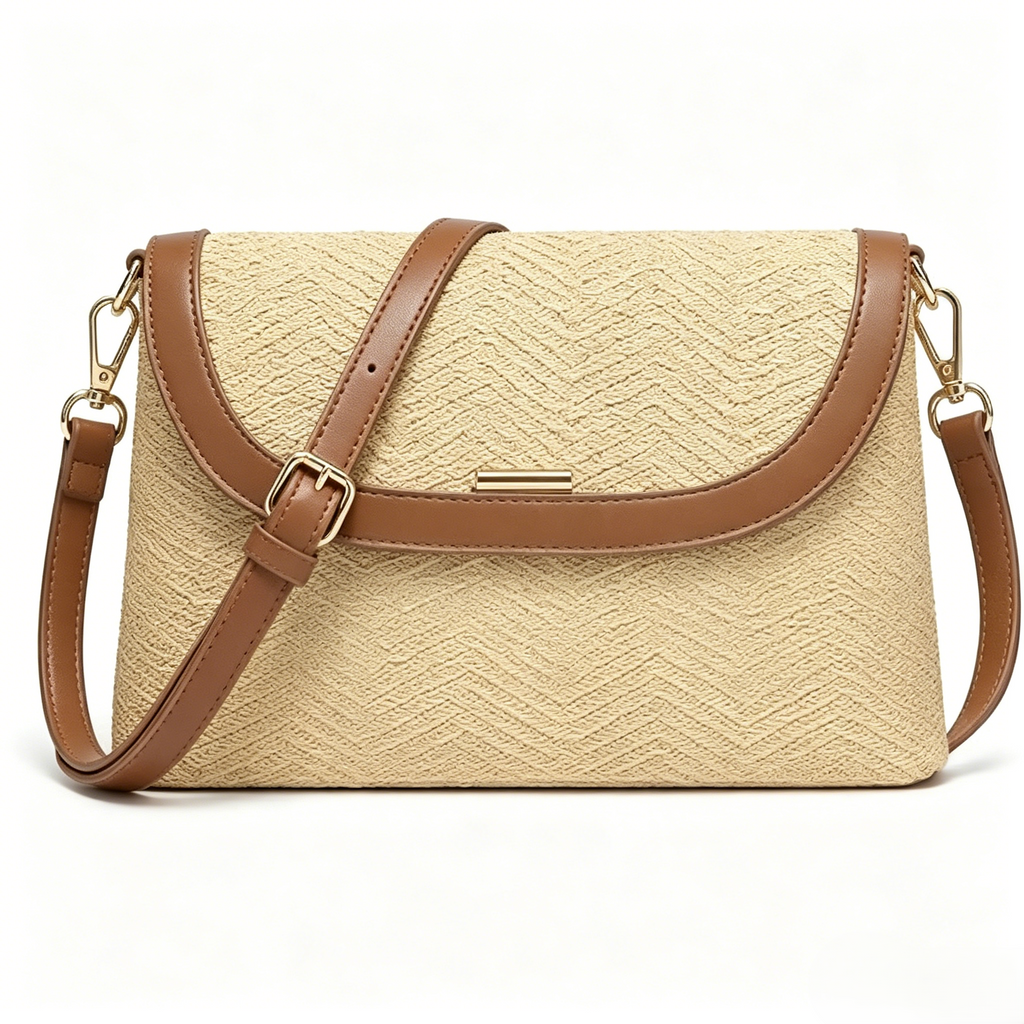 Women's Straw Crossbody Bag, Woven Shoulder Purse with Adjustable Strap, Boho Summer Beach Vacation Resort Handbag