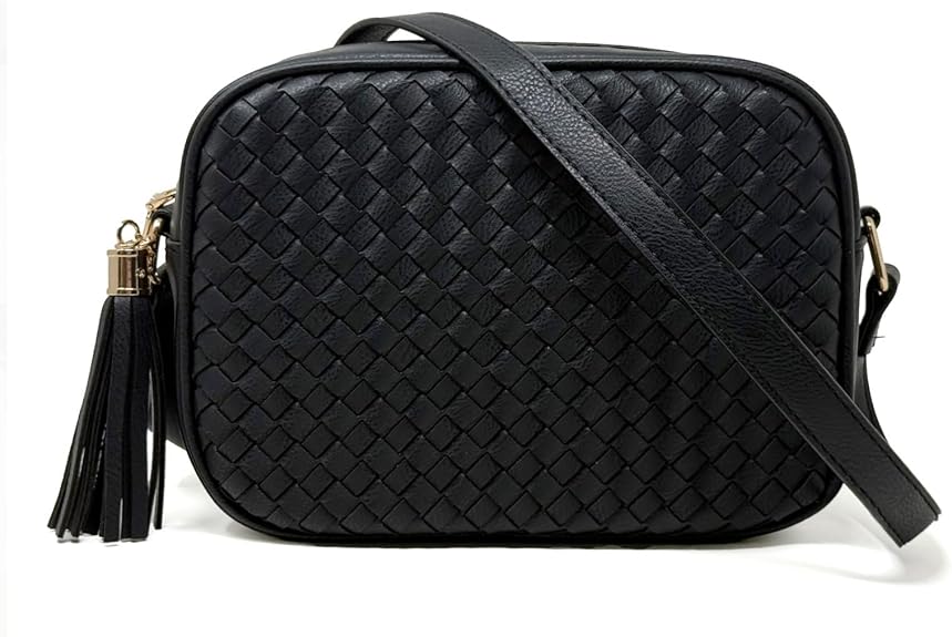 Woven Boho Crossbody Bag, Casual Summer Shoulder Purse for Ladies, Small Lightweight Cross Body Handbag with Large Capacity | Fits Mini Tablet, Long Wallet, Made of Premium Vegan Leather