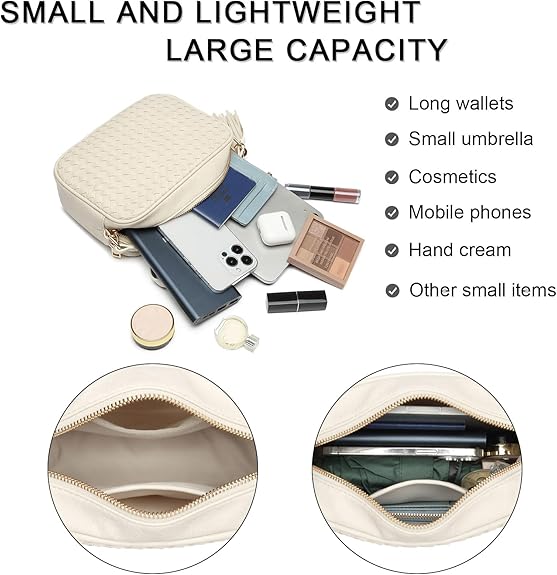 Woven Boho Crossbody Bag, Casual Summer Shoulder Purse for Ladies, Small Lightweight Cross Body Handbag with Large Capacity | Fits Mini Tablet, Long Wallet, Made of Premium Vegan Leather