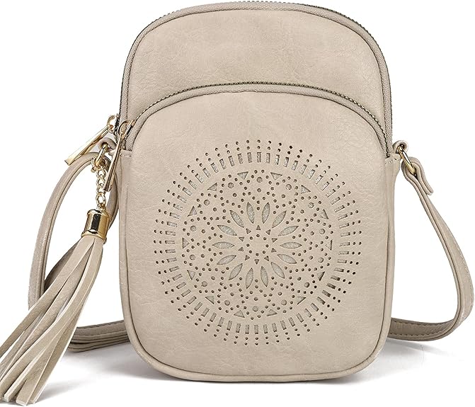 Compact Boho Crossbody Phone Bag for Women, Teen & Girls, Summer Casual Triple Zip Mini Purse, Vegan Leather | Fits 6" Kindle, iPhone 17 Pro Max, Passport and Small Wallet