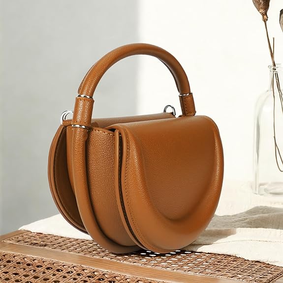 Leather Crossbody Bag for Women, Half-Moon Shoulder Bag & Top-Handle Handbag