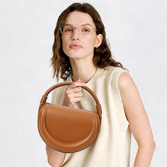 Leather Crossbody Bag for Women, Half-Moon Shoulder Bag & Top-Handle Handbag