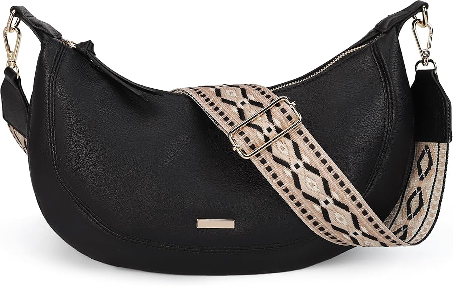 Ladies Small Saddle Crossbody Bag, Boho Style Shoulder Handbag, Premium Vegan Leather Messenger Purse