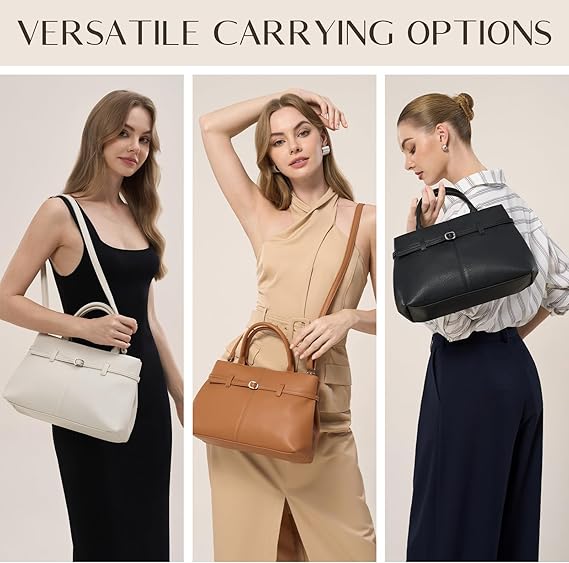 Women's Medium Vegan Leather Satchel Bag, Top Handle Work Handbag with Detachable Adjustable Shoulder Straps, Casual Daily Crossbody Purse for Ladies
