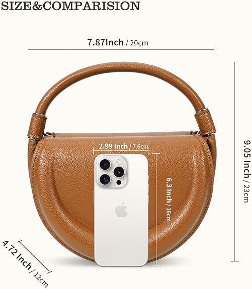 Leather Crossbody Bag for Women, Half-Moon Shoulder Bag & Top-Handle Handbag