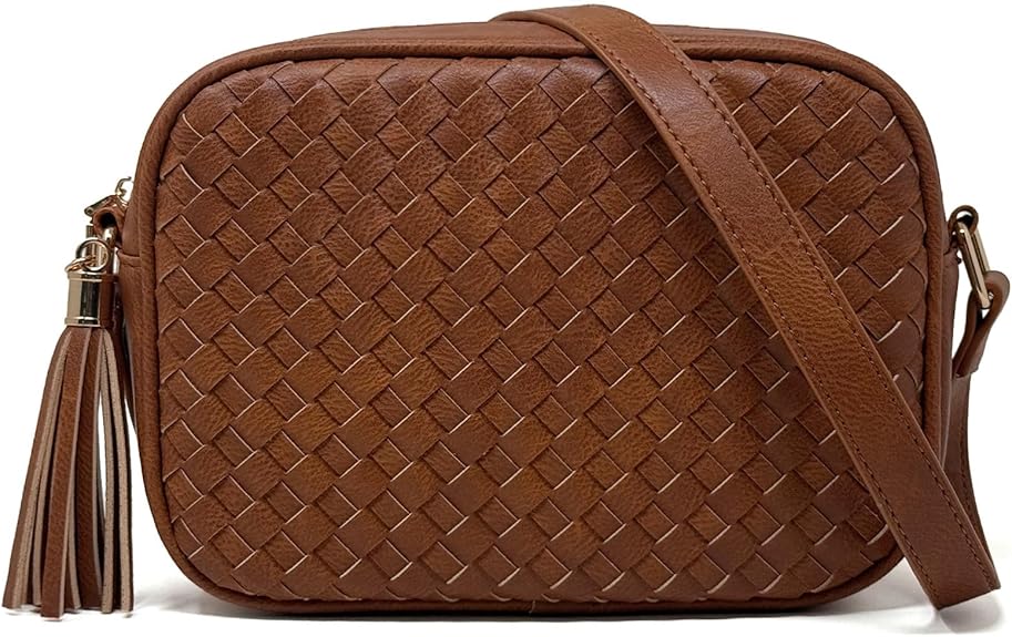 Woven Boho Crossbody Bag, Casual Summer Shoulder Purse for Ladies, Small Lightweight Cross Body Handbag with Large Capacity | Fits Mini Tablet, Long Wallet, Made of Premium Vegan Leather