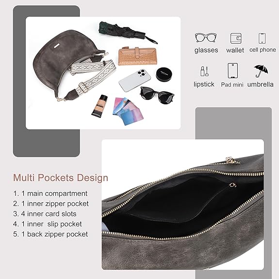 Ladies Small Saddle Crossbody Bag, Boho Style Shoulder Handbag, Premium Vegan Leather Messenger Purse
