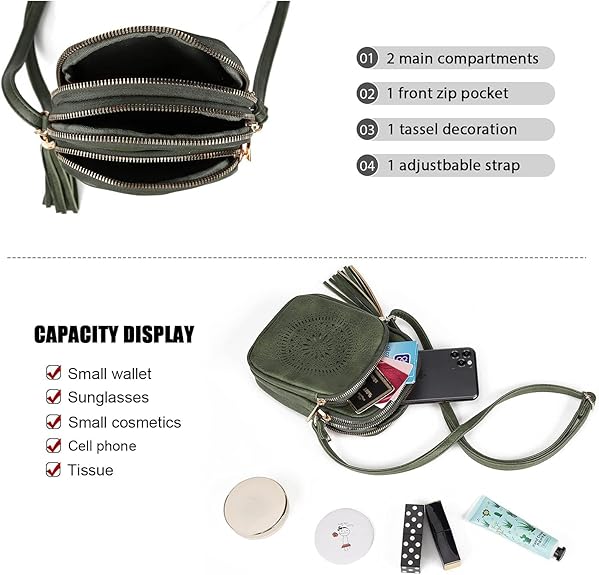 Compact Boho Crossbody Phone Bag for Women, Teen & Girls, Summer Casual Triple Zip Mini Purse, Vegan Leather | Fits 6" Kindle, iPhone 17 Pro Max, Passport and Small Wallet
