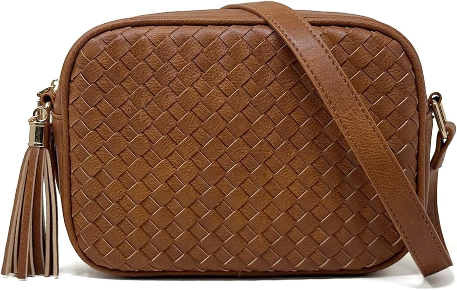 Woven Boho Crossbody Bag, Casual Summer Shoulder Purse for Ladies, Small Lightweight Cross Body Handbag with Large Capacity | Fits Mini Tablet, Long Wallet, Made of Premium Vegan Leather