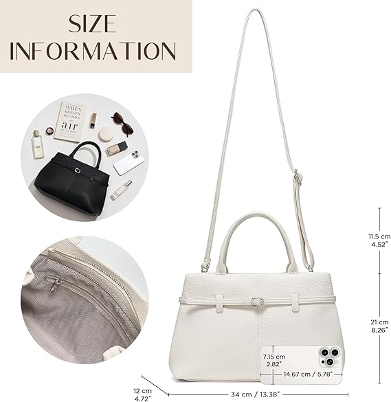 Women's Medium Vegan Leather Satchel Bag, Top Handle Work Handbag with Detachable Adjustable Shoulder Straps, Casual Daily Crossbody Purse for Ladies