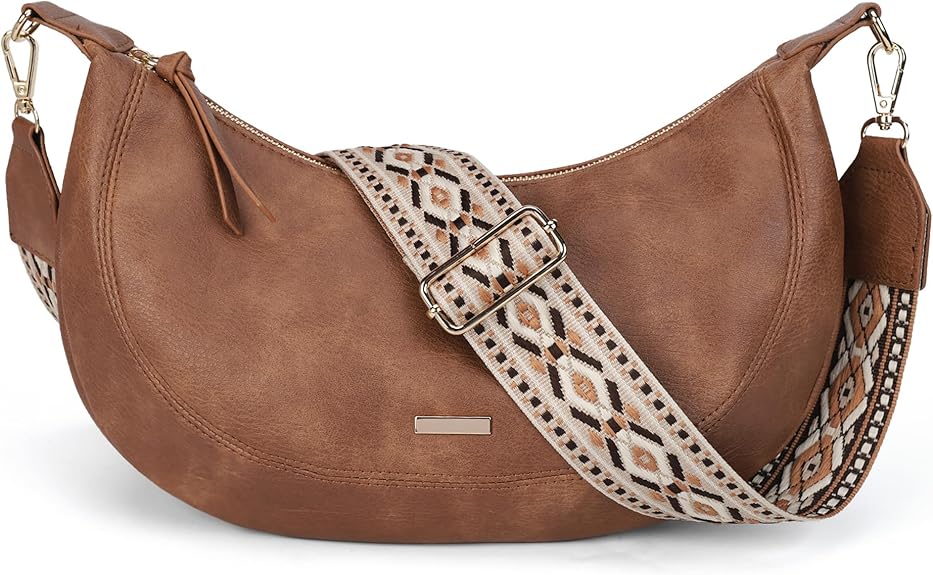 Ladies Small Saddle Crossbody Bag, Boho Style Shoulder Handbag, Premium Vegan Leather Messenger Purse