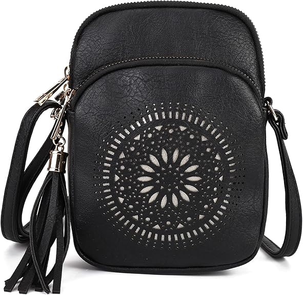 Compact Boho Crossbody Phone Bag for Women, Teen & Girls, Summer Casual Triple Zip Mini Purse, Vegan Leather | Fits 6" Kindle, iPhone 17 Pro Max, Passport and Small Wallet