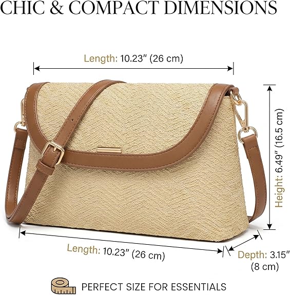 Women's Straw Crossbody Bag, Woven Shoulder Purse with Adjustable Strap, Boho Summer Beach Vacation Resort Handbag