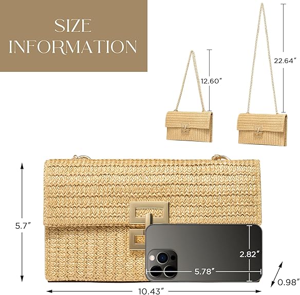 Women's Boho Raffia Shoulder Bag, Small Woven Straw Crossbody Bag, Summer Clutch Purse Perfect for Beach and Daily Use