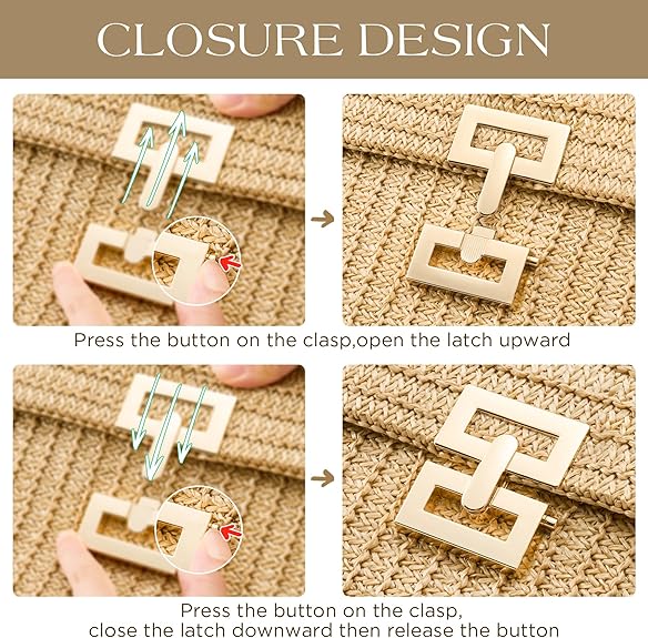 Women's Boho Raffia Shoulder Bag, Small Woven Straw Crossbody Bag, Summer Clutch Purse Perfect for Beach and Daily Use