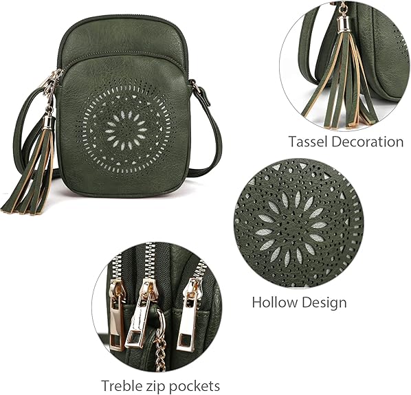 Compact Boho Crossbody Phone Bag for Women, Teen & Girls, Summer Casual Triple Zip Mini Purse, Vegan Leather | Fits 6" Kindle, iPhone 17 Pro Max, Passport and Small Wallet