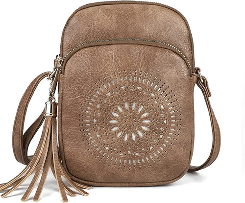 Compact Boho Crossbody Phone Bag for Women, Teen & Girls, Summer Casual Triple Zip Mini Purse, Vegan Leather | Fits 6" Kindle, iPhone 17 Pro Max, Passport and Small Wallet