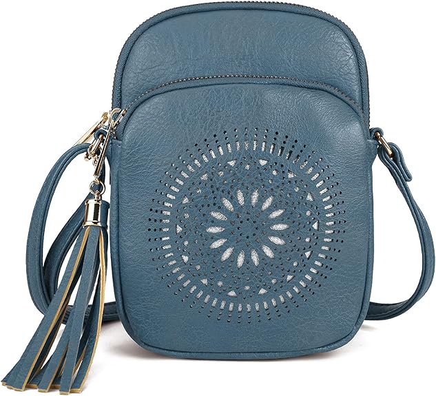 Compact Boho Crossbody Phone Bag for Women, Teen & Girls, Summer Casual Triple Zip Mini Purse, Vegan Leather | Fits 6" Kindle, iPhone 17 Pro Max, Passport and Small Wallet