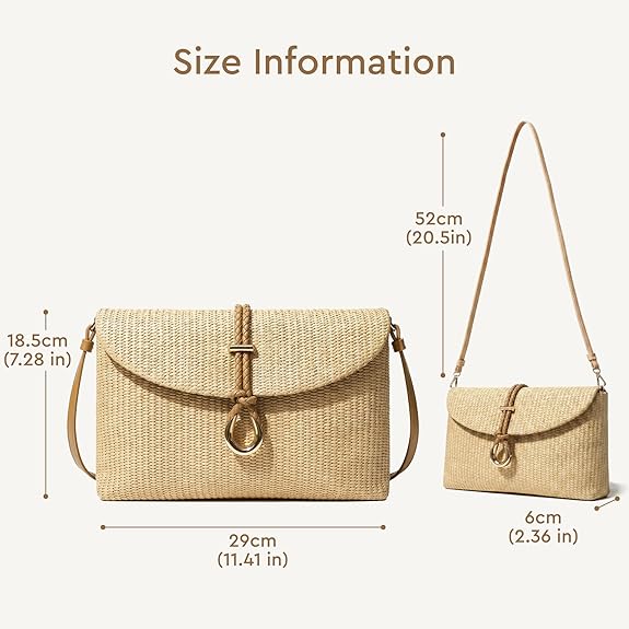 Women's Raffia Woven Clutch Purse, Boho Summer Beach Crossbody Handbag with Detachable Strap, Ideal for Vacation and Casual Outings