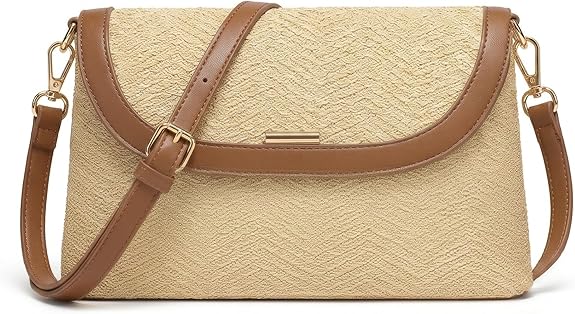 Women's Straw Crossbody Bag, Woven Shoulder Purse with Adjustable Strap, Boho Summer Beach Vacation Resort Handbag