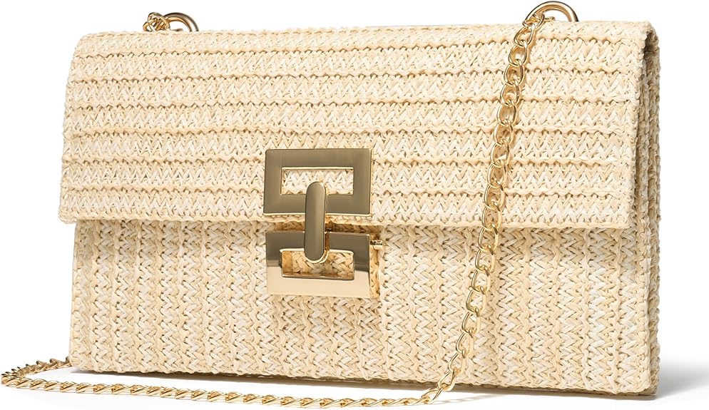 Women's Boho Raffia Shoulder Bag, Small Woven Straw Crossbody Bag, Summer Clutch Purse Perfect for Beach and Daily Use
