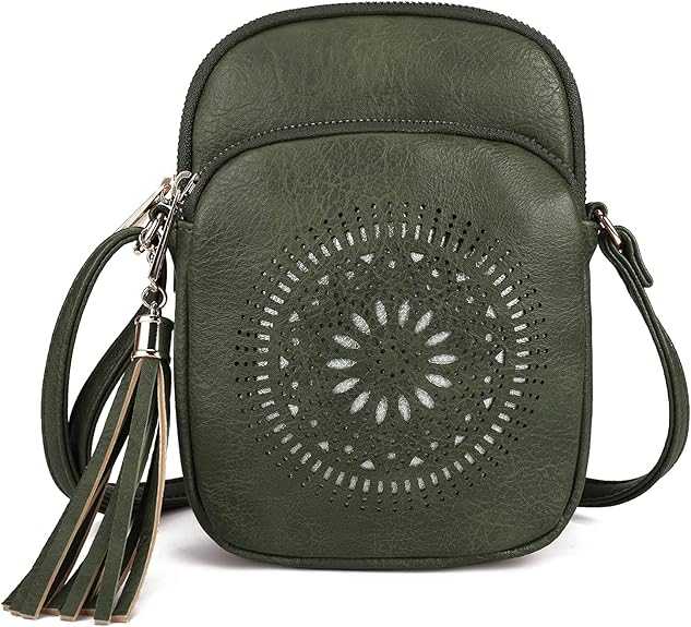 Compact Boho Crossbody Phone Bag for Women, Teen & Girls, Summer Casual Triple Zip Mini Purse, Vegan Leather | Fits 6" Kindle, iPhone 17 Pro Max, Passport and Small Wallet