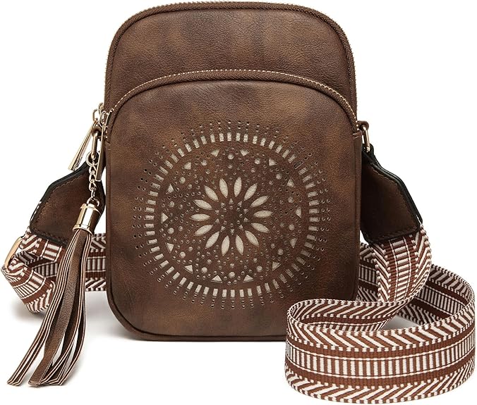 Compact Boho Crossbody Phone Bag for Women, Teen & Girls, Summer Casual Triple Zip Mini Purse, Vegan Leather | Fits 6" Kindle, iPhone 17 Pro Max, Passport and Small Wallet