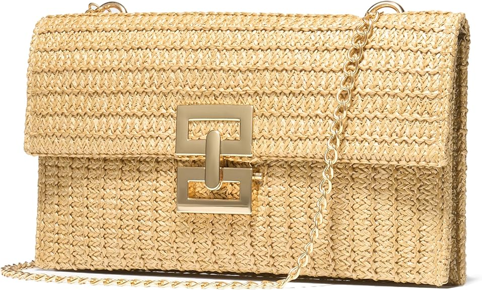 Women's Boho Raffia Shoulder Bag, Small Woven Straw Crossbody Bag, Summer Clutch Purse Perfect for Beach and Daily Use
