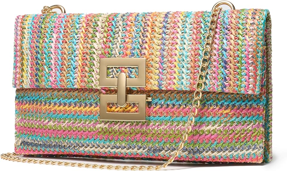 Women's Boho Raffia Shoulder Bag, Small Woven Straw Crossbody Bag, Summer Clutch Purse Perfect for Beach and Daily Use