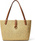 Women's Raffia Woven Straw Beach Tote Bag, Boho Summer Resort Shoulder Bag with Leather Handles, Ideal for Vacation and Daily Outings
